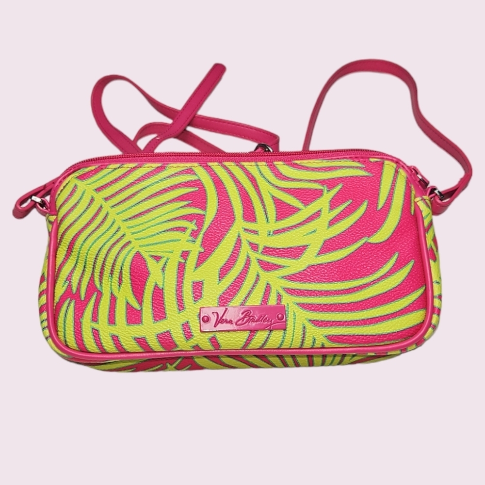 Vera Bradley Pink Green Summer Palm Crossbody Purse - Picture 2 of 6